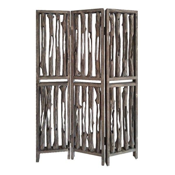 Homeroots 53 x 3 x 71 in. Weathered Brown Wood Wrightwood Screen 342773 - main